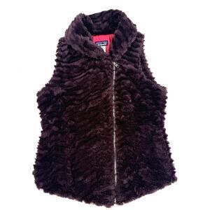 Patagonia Womens Size Medium Boho Faux Fur Chevron Vest Purple Asymmetric Zipper